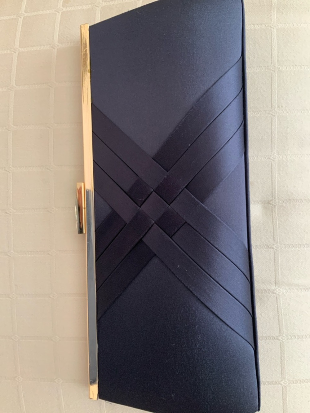 Elegant Navy Blue satinClutch with Gold Chain - Picture 5 of 5